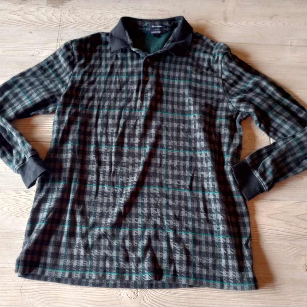 Lands' End Pullover Shirt Mens Sz L Checkered Long Sleeve Pima Cotton Casual